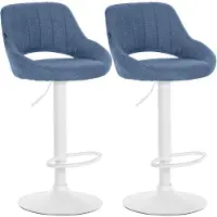 CLP 2er Set Barhocker Milet Stoffbezüge höhenverstellbar drehbar mit Rückenlehnen blau Material Gestell Metall matt weiss
