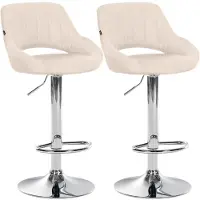 CLP 2er Set Barhocker Milet Stoffbezüge höhenverstellbar drehbar mit Rückenlehnen | creme Farbe creme Material Gestell Metall in Chromoptik
