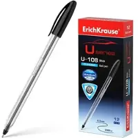 Erich Krause Kugelschreiber 0,3mm 12er Pack Schwarz - Kulis Kulischreiber Stifte Schreibstifte für Schule & Bürobedarf - U-108 Classic