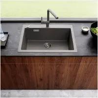 Markenlos BLANCO PLEON 8 | Granitspüle aus softweiß | Einbauart: Einbau von Oben | für 90 cm breite Unterschränke | Maximales Volumen durch besonders tiefes Becken | [70x51x23,2 cm]