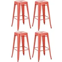 DELUKE 4er Set Barhocker DOLAN Metall Rot 43x43x76cm Barstuhl Tresenhocker Tresenstuhl