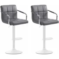 DELUKE 2er Set Barhocker MINOR - Kunstleder Grau 54x46x91 cm Weiß | Barstuhl Höhenverstellbar Mit Lehne Drehbar Tresenhocker Tresenstuhl Kneipenhocker