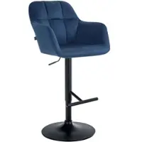 DELUKE Barhocker TUBEL Samt Blau 57x59x97cm Schwarz Barstuhl Höhenverstellbar Mit Lehne Drehbar Tresenhocker Tresenstuhl