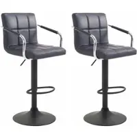 DELUKE 2er Set Barhocker MINOR - Kunstleder Schwarz 54x46x91 cm Schwarz | Barstuhl Höhenverstellbar Mit Lehne Drehbar Tresenhocker Tresenstuhl Kneipenhocker