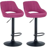 DELUKE 2er Set Barhocker SEGAD - Stoff Lila 47x48x85 cm Schwarz | Barstuhl Mit Lehne Tresenhocker Tresenstuhl Kneipenhocker Kneipenstuhl