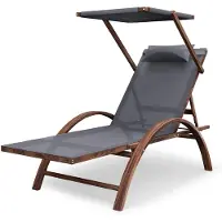 Di volio Sonnenliege SPELIO – ergonomische Liege aus Lärchenholz mit Sonnendach und Kissen, wetterfester Liegestuhl für Garten (Grau)