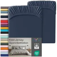 NYVI Edel Jersey Spannbettlaken Deluxe für Matratzen bis 25 cm Steghöhe - 100% Baumwolle supergekämmt, 140g/m2, Rundumgummizug Farbe:Marineblau;Größe:90-100 x 200 cm (2er Set)
