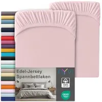 NYVI Edel Jersey Spannbettlaken Deluxe für Matratzen bis 25 cm Steghöhe - 100% Baumwolle supergekämmt, 140g/m2, Rundumgummizug Farbe:Rosa;Größe:90-100 x 200 cm (2er Set)