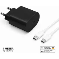 H24z 25W USB-C Ladegerät mit Kabel – Netzteil, Adapter & Schnellladestecker für iPhone & Samsung – Schwarz / Typ C 1 Meter