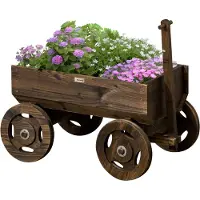 Outsunny Hochbeet im Holzwagen-Design Blumenkasten Holz Pflanzenwagen Verkohlt