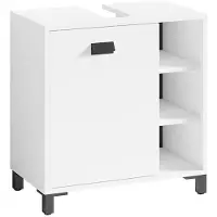ByLiving Waschbeckenunterschrank WELLNESS / Waschtisch Unterschrank stehend, in Melamin weiß, Griff aus Metall in schwarz / 1-türig und drei offene Fächer / B 60, H 62, T 34 cm