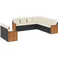vidaXL 9-tlg. Garten-Sofagarnitur mit Kissen Schwarz Poly Rattan