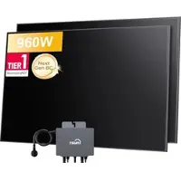 Growatt TSUN Balkonkraftwerk Set, 960Wp Sunpro BC Bifazial Full Black Solarmodul, 800W Wechselrichter, by Powerness - 480Wp Sunpro BC Bifazial Solarmodul / Standardversand