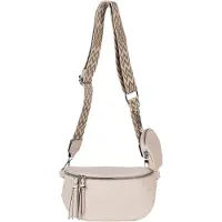 StyleBREAKER Damen Halbmond Crossbody Schultertaschen Set 2-Teilig, Schultergurt mit Zick-Zack Rauten Muster 02012396