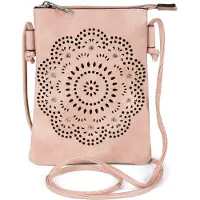StyleBREAKER Damen Mini Umhängetasche mit Blumen Lasercut Cutout Muster und Strass | kleine Crossbody Bag Schultertasche Handytasche 14,5 x 19 cm