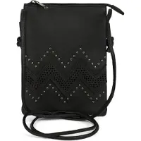 StyleBREAKER Damen Mini Umhängetasche 14x19cm | weiches Kunstleder mit Zick-Zack Cutout & Nieten | Reißverschluss | für Party Festival Alltag | kleine Crossbody Bag