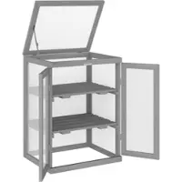 MODFU Mini-Anzuchtgewächshaus Holz dunkelgrau 58x44x78 cm mit Polycarbonat, Doppeltür und klappbarem Dach