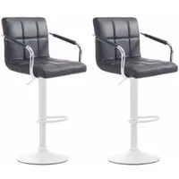 DELUKE 2er Set Barhocker MINOR - Kunstleder Schwarz 54x46x91 cm Weiß | Barstuhl Höhenverstellbar Mit Lehne Drehbar Tresenhocker Tresenstuhl Kneipenhocker