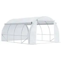 MODFU Foliengewächshaus Stahl Weiß 397x300x200 cm mit 8 Fenstern, Reißverschlusstür und UV-Schutz