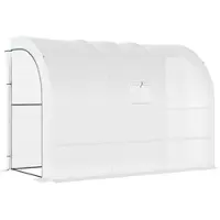 MODFU Anlehn-Foliengewächshaus aus Kunststoff Weiß 300x150x213 cm mit 6 Regalen und aufrollbarem Fenster