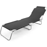BigDean Sonnenliege Klappbar Schwarz 150 kg Belastbar 4 Fach Verstellbarer Rückenlehne Hochwertige Gartenliege für Balkon Garten & Strand Klappliege