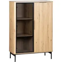 Home24 Highboard Kivett in Eiche Dekor / Glas Schwarz | Gr.: onesize