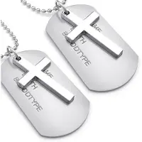Tlily 2X Schmuck Herren Halskette, Armee Stil Kreuz Erkennungsmarken Dog Tag Legierung Anhaenger mit 68cm Kette, Silber Farbe