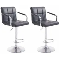DELUKE 2er Set Barhocker MINOR - Kunstleder Schwarz 54x46x91 cm Silber | Barstuhl Höhenverstellbar Mit Lehne Drehbar Tresenhocker Tresenstuhl Kneipenhocker