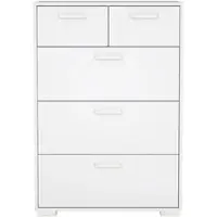 Wellhome - Schlafzimmerkommode mit 5 Schubladen in der Farbe Hochglanz-Weiß 71 x 40 x 102 cm - Eria Gloss White