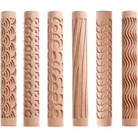 Typecat 6Pcs Clay Modeling Pattern Rollers, Texture Rollers for Wooden Handle