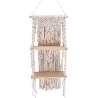 Tlily Handgefertigtes Quasten Makramee Wandregal, Boho Baumwollseil, Gewebter Wandteppich, PflanzenaufhäNger, Schwimmendes Regal, Heimzimmerdekoration