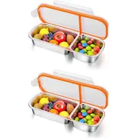 Semoic 2X Wiederverwendbare Snackbehälter mit Deckel, Snackbox Aus Edelstahl mit Zwei Fächern