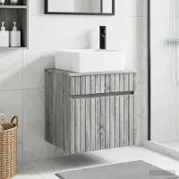 vidaXL Möbel Wandmontierte Waschbecken-Vanität Grau Sonoma 49 x 41 x 63 cm - Badspiegel CC3082