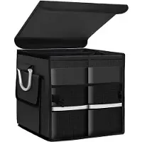 OEM 28L Wasserdichter Oxford Auto Kofferraum Organizer mit Deckel und Aluminium-Griff - Klappbare 2-Fach-Schutzhütte für SUV, Truck, Sedan - Schwarz