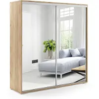 BM-Möbel A1 Schlafzimmerschrank mit 2 Schiebetüren, Spiegel - Craft Gold - 125 x 62 x 245 cm