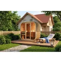 FinnTherm Fasssauna Ellipso M 195x113cm Natur mit Glasfront & Dacheind.