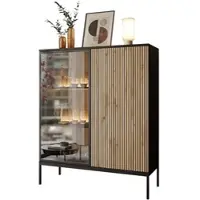 Lookway VITRINE ECLIPSE WT104 mit Beleuchtung,Schwarz Eiche Wotan