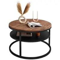 Lookway Runder Couchtisch CIRI SLIM mit Ablage Eiche Artisan Wotan Stirling