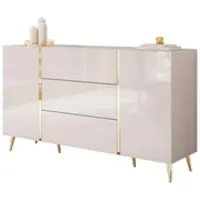 Lookway SIDEBOARD mit Schubladen ONYX Kaschmir auf goldenen Beinen Hochglanz