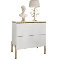 Lookway NACHTTISCH AURORA II auf gerade Gold Chrom Beine Weiß / Weiß hochglanz