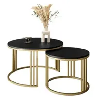 Lookway Runder Couchtisch 2in1 LORI matt schwarz mit goldenem Gestell