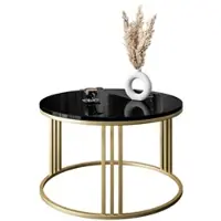 Lookway Runder Couchtisch LORI GOLD, Gold matt / Schwarz hochglanz