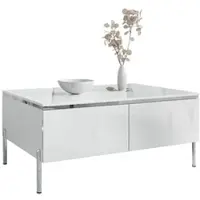 Lookway Couchtisch AURORA SILVER mit Stauraum auf verchromten geraden Beinen