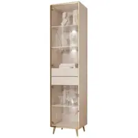 Lookway VITRINE AURORA in Kaschmir mit LED-Beleuchtung mit schräge Goldchrom Fuße