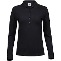 Tee Jays Damen Luxury Stretch Longsleeve / Polo-Shirt, Langarm BC3308 (L) (Schwarz)