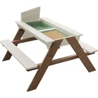 Sunny Dave Kinder Sand & Wasser Picknicktisch aus Holz - Beige | Wasserspieltisch & Sandtisch mit Deckel und Behältern | Kindertisch / Matschtisch