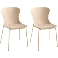Beliani Esszimmerstühle 2er Set Beige Kunststoff mit Sitzkissen ohne Armlehnen Stapelbar Platzsparend Minimalistisch Skandi Plastikstühle Küchenstühle