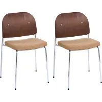 Beliani Esszimmerstühle 2er Set Dunkelbraun / Orange Metall Sperrholz Holzoptik ohne Armlehnen mit Stoffsitz Stapelbar Retro Vintage Stil Küchenstuhl