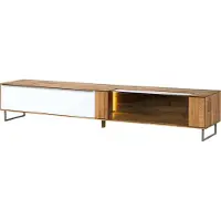 MASSIVMOEBEL24.DE MASSIVMOEBEL24 Lowboard Wildeiche 235x43x42 natur geölt / Glas weiß WIEN #113