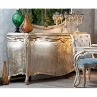 Demotex GmbH Luxus Barock Sideboard Silber / Gold - Prunkvoller Massivholz Schrank - Barock Möbel - Edel & Prunkvoll